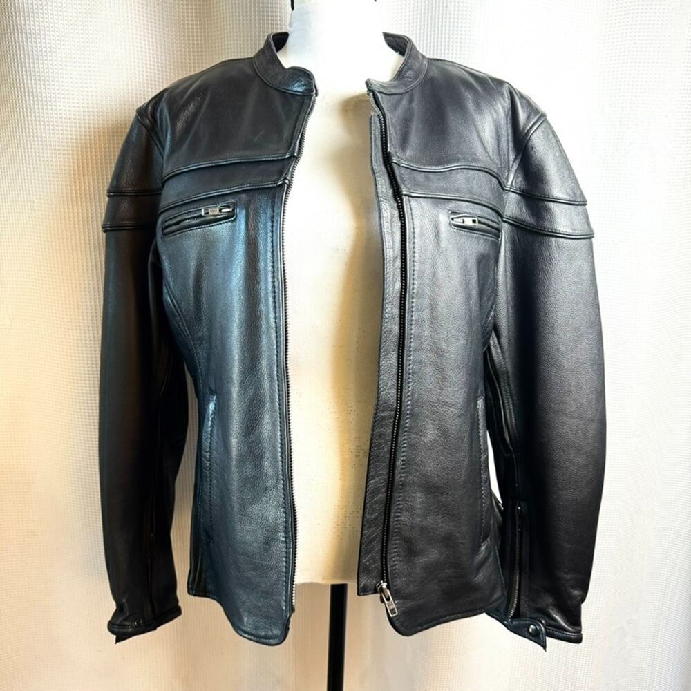 First Classic Women's Leather Gear Motorcycle Jacket Size XXL Black Biker EUC